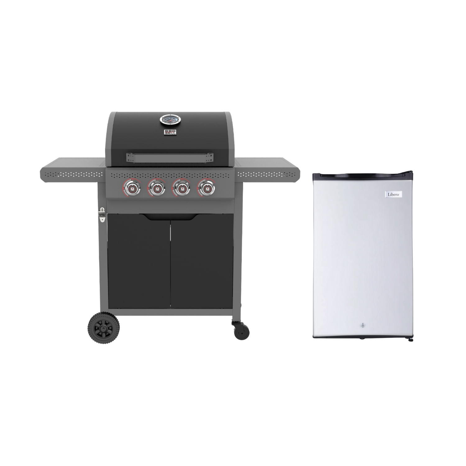 Pack Parrilla a Gas Dark Hawk 4Q + Frigobar LFB-101S