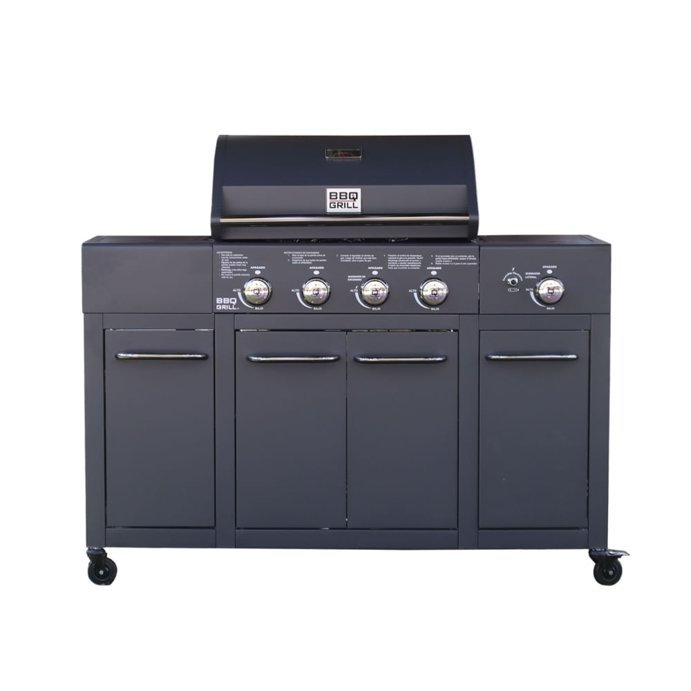 Parrilla a gas buffalo grey 4 Quemadores + Quemador lateral + Funda incluida